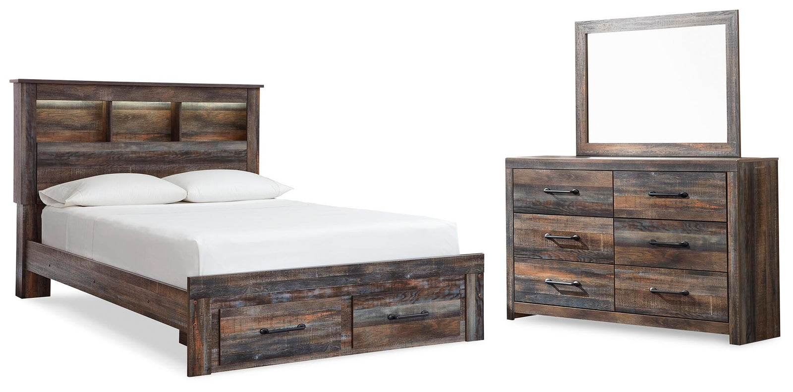 Drystan Bookcase Storage Bed, Dresser and Mirror - Multi (B211-SI)