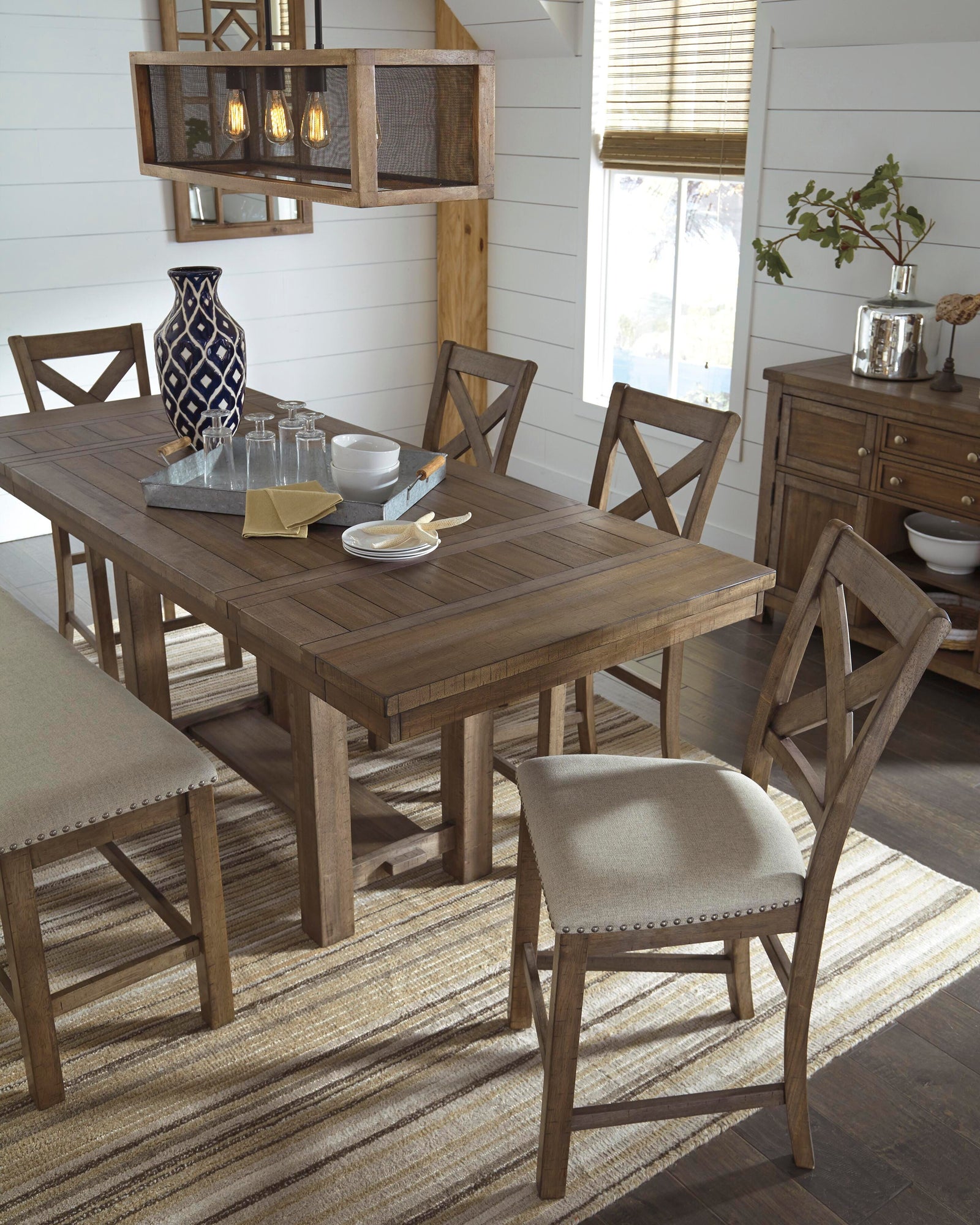 Moriville Counter Height Dining Table, 4 Barstools and Server (D631-SI) - Image 6