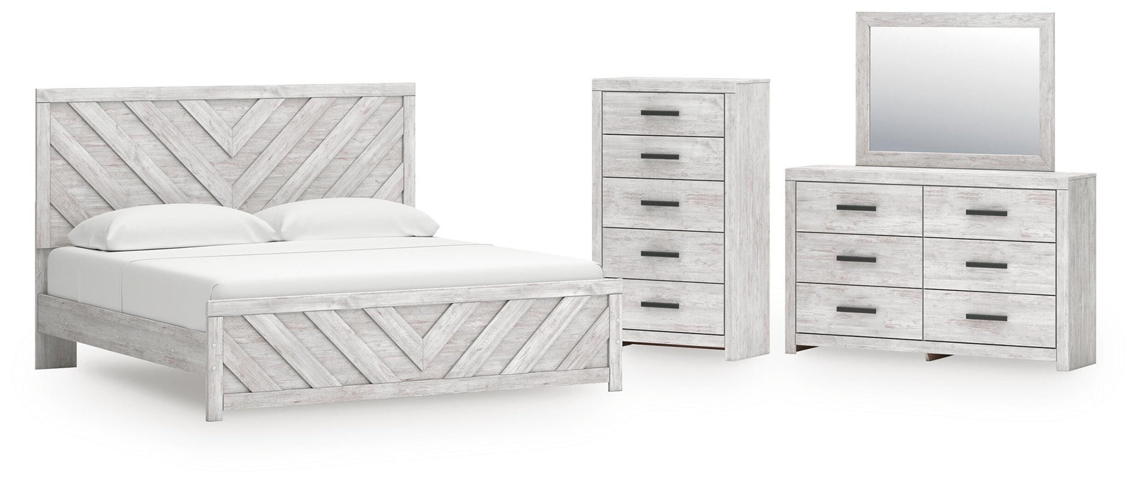 Cayboni Panel Bed, Dresser, Mirror and Chest (B3788-SI)