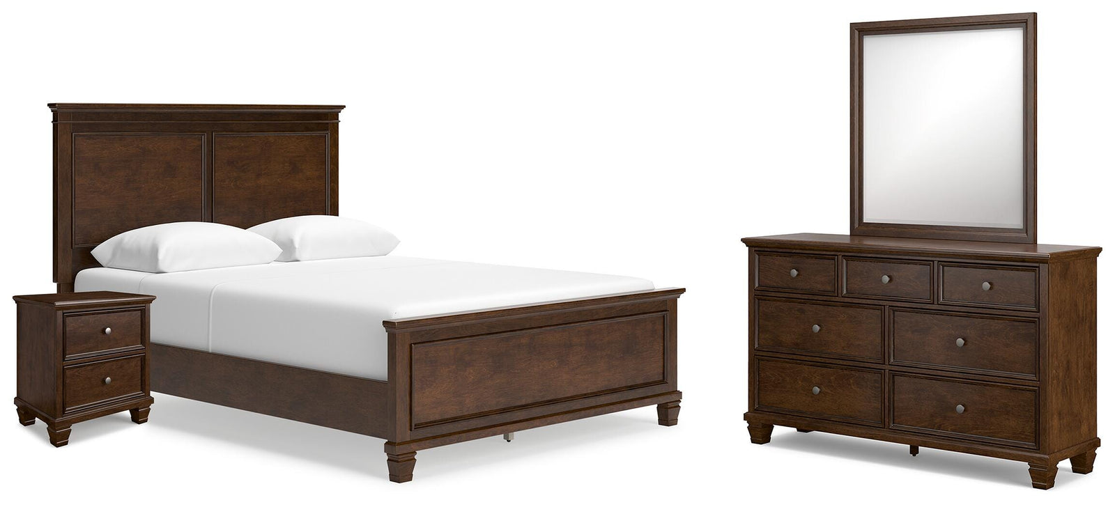 Danabrin Panel Bed, Dresser, Mirror and Nightstand - Brown (B685-SI)