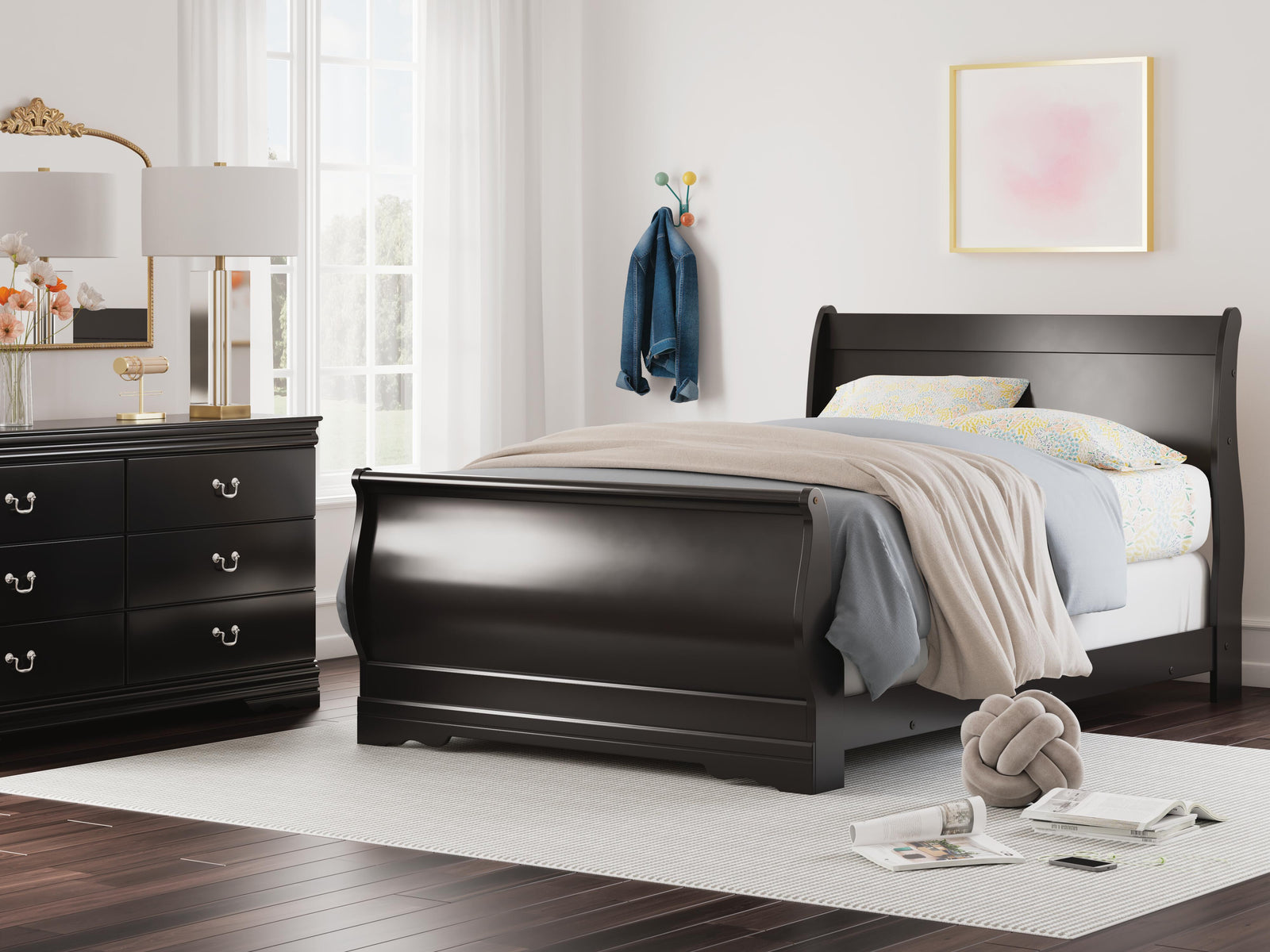 Huey Vineyard Sleigh Bed and Dresser - Black (B128-SI) - Image 6