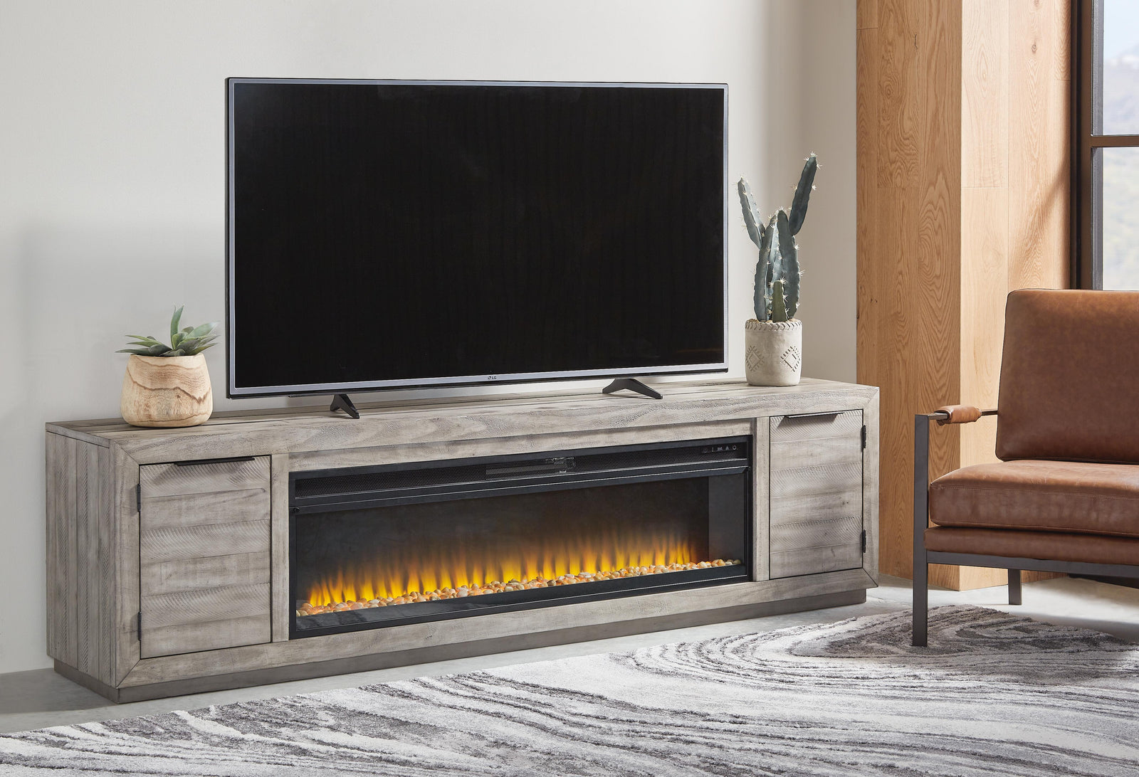 Naydell 92 TV Stand with Electric Fireplace (W996-SI) - Image 4