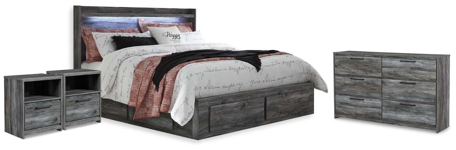 Baystorm Storage Bed, Dresser and 2 Nightstands - Gray (B221-SI)