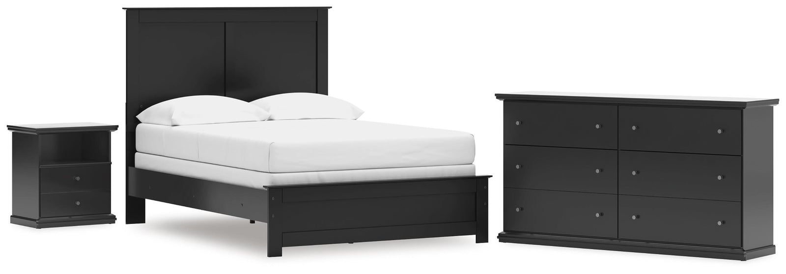 Maribel Panel Bed, Dresser and Nightstand (B138-SI)