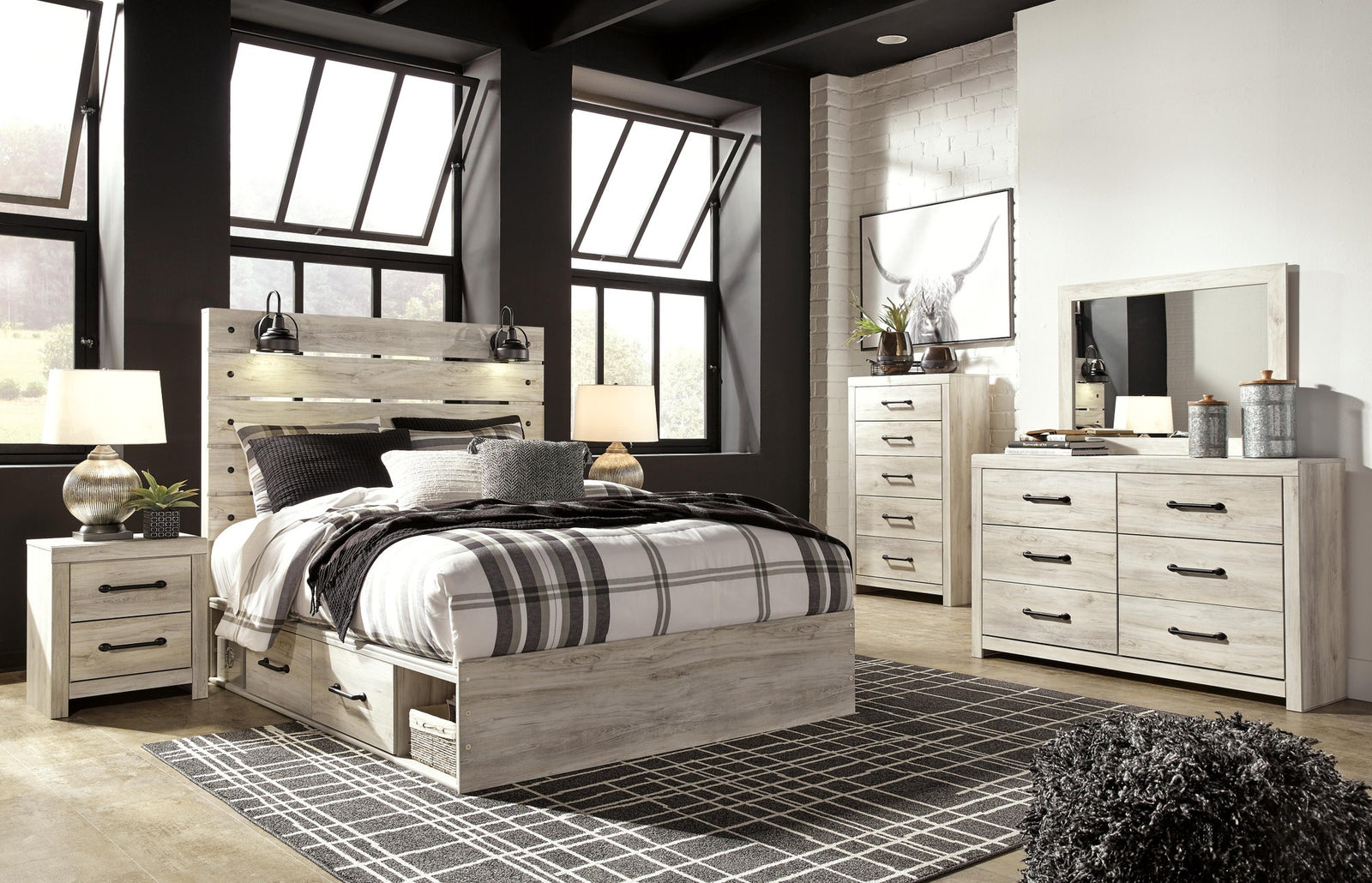 Cambeck Panel Bed with 4 Storage Drawers - Whitewash (B192-SI) - Image 5