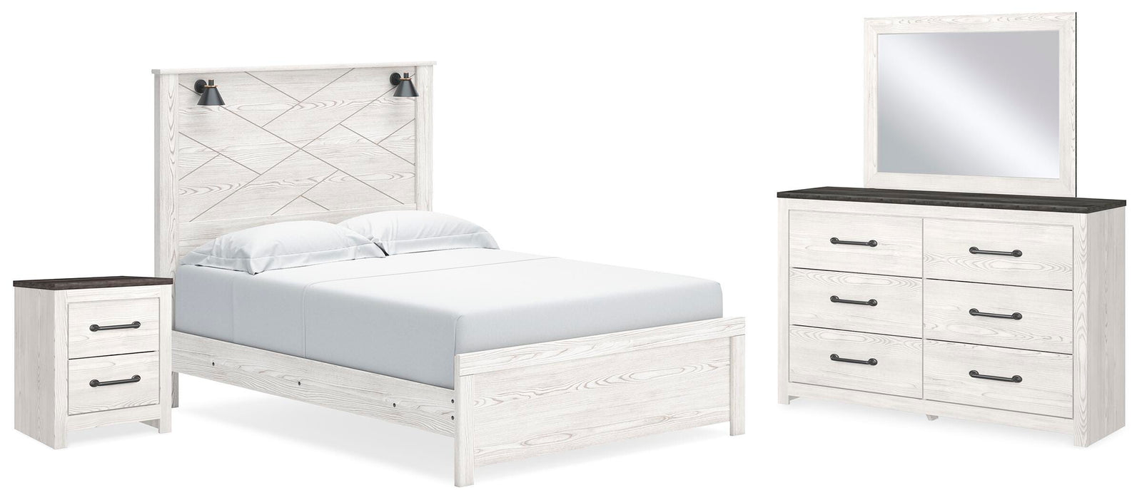 Gerridan Panel Bed, Dresser, Mirror, and Nightstand - White/Gray (B1190-SI)