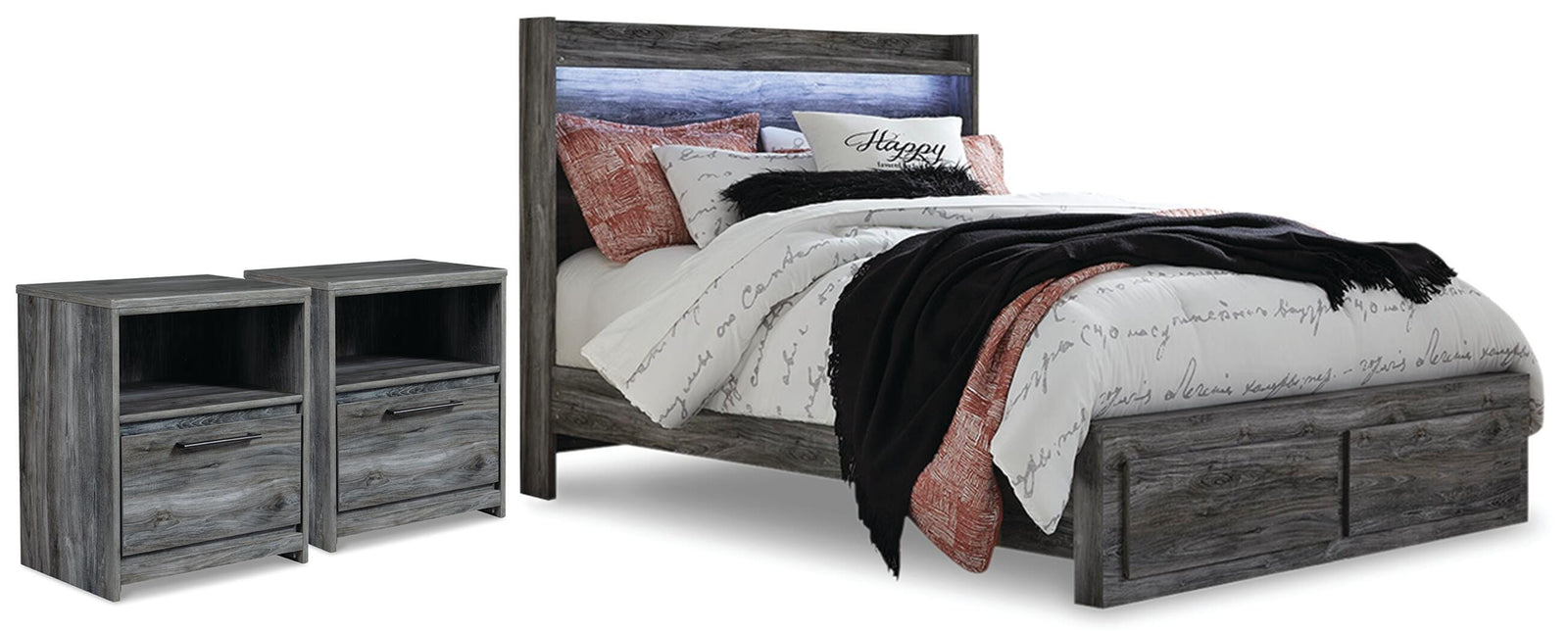 Baystorm Panel Storage Bed and 2 Nightstands - Gray (B221-SI)