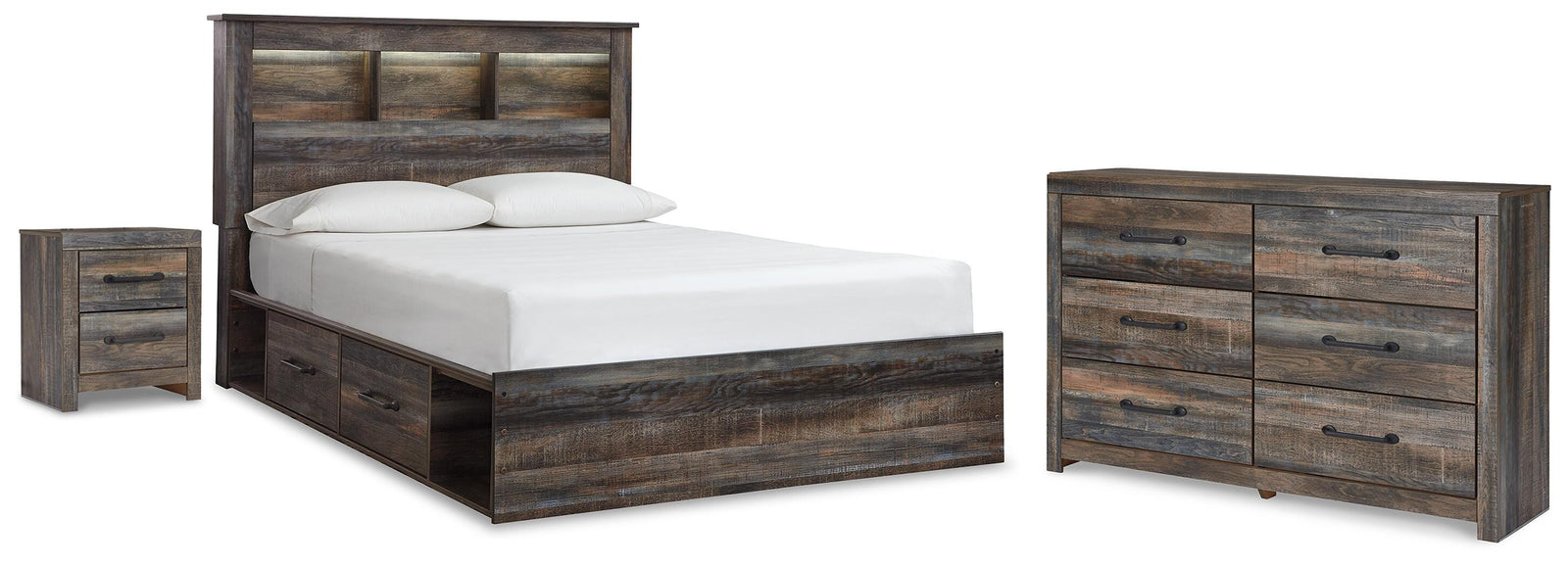 Drystan Bookcase Bed with Storage, Dresser and Nightstand (B211-SI)