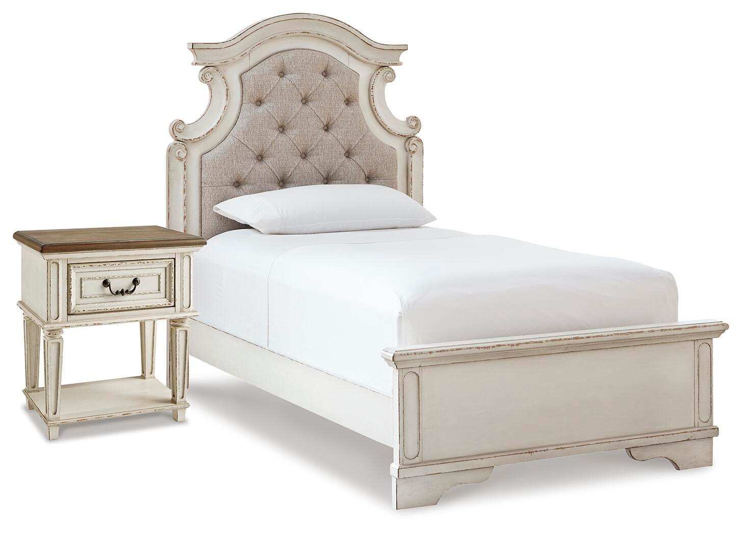 Realyn Upholstered Panel Bed and Nightstand - Two-tone (B743-SI)