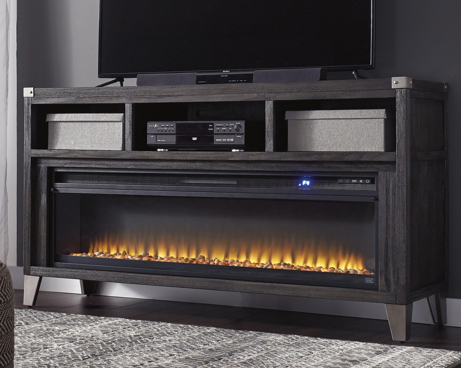 Todoe 65 TV Stand with Electric Fireplace (W901-SI) - Image 2