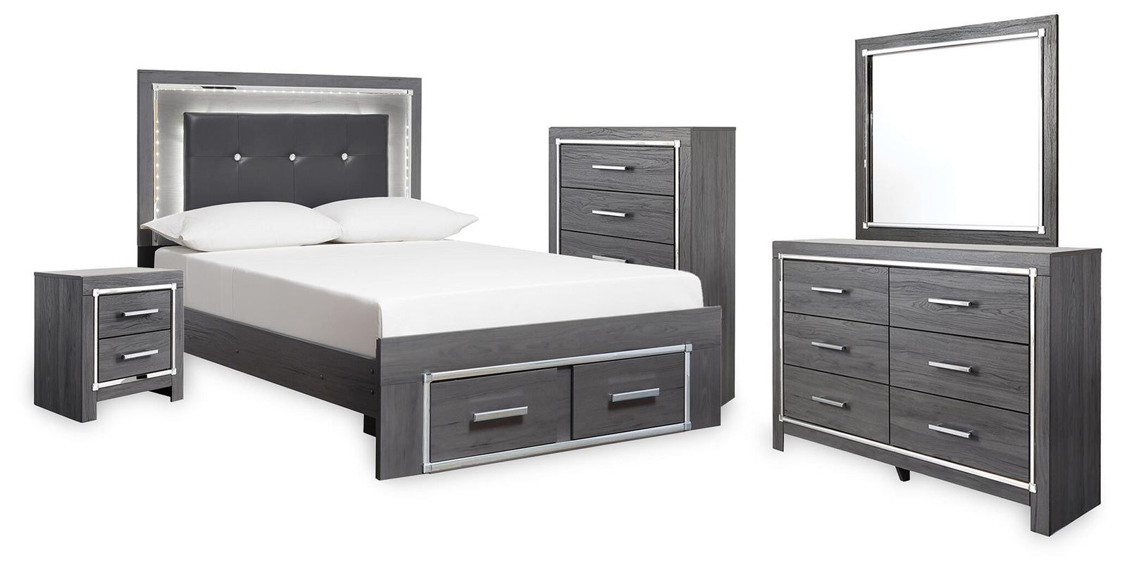 Lodanna Storage Bed, Dresser, Mirror, Chest and Nightstand (B214-SI)