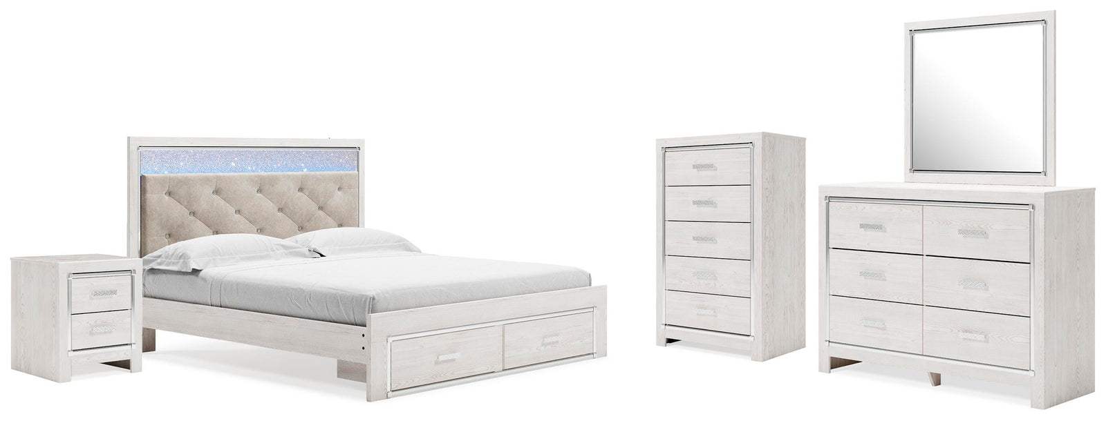 Altyra Upholstered Storage Bed, Dresser, Mirror, Chest, and Nightstand - White (B2640-SI)