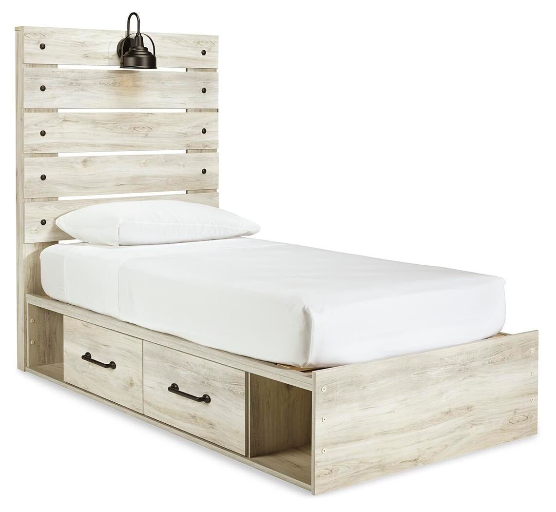 Cambeck Panel Bed with 2 Storage Drawers (Youth) - Whitewash (B192-SI)