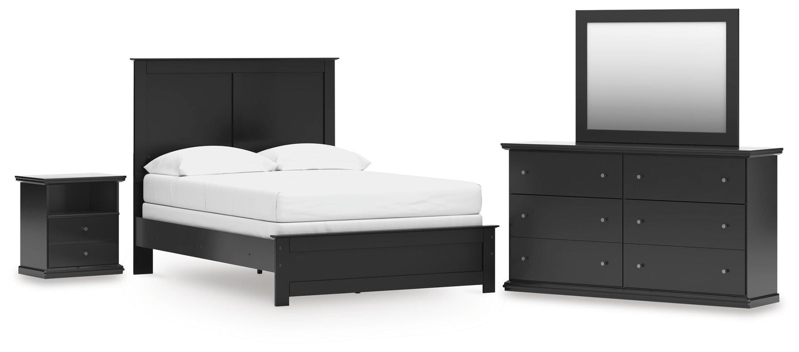 Maribel Panel Bed, Dresser, Mirror and Nightstand - Black (B138-SI)