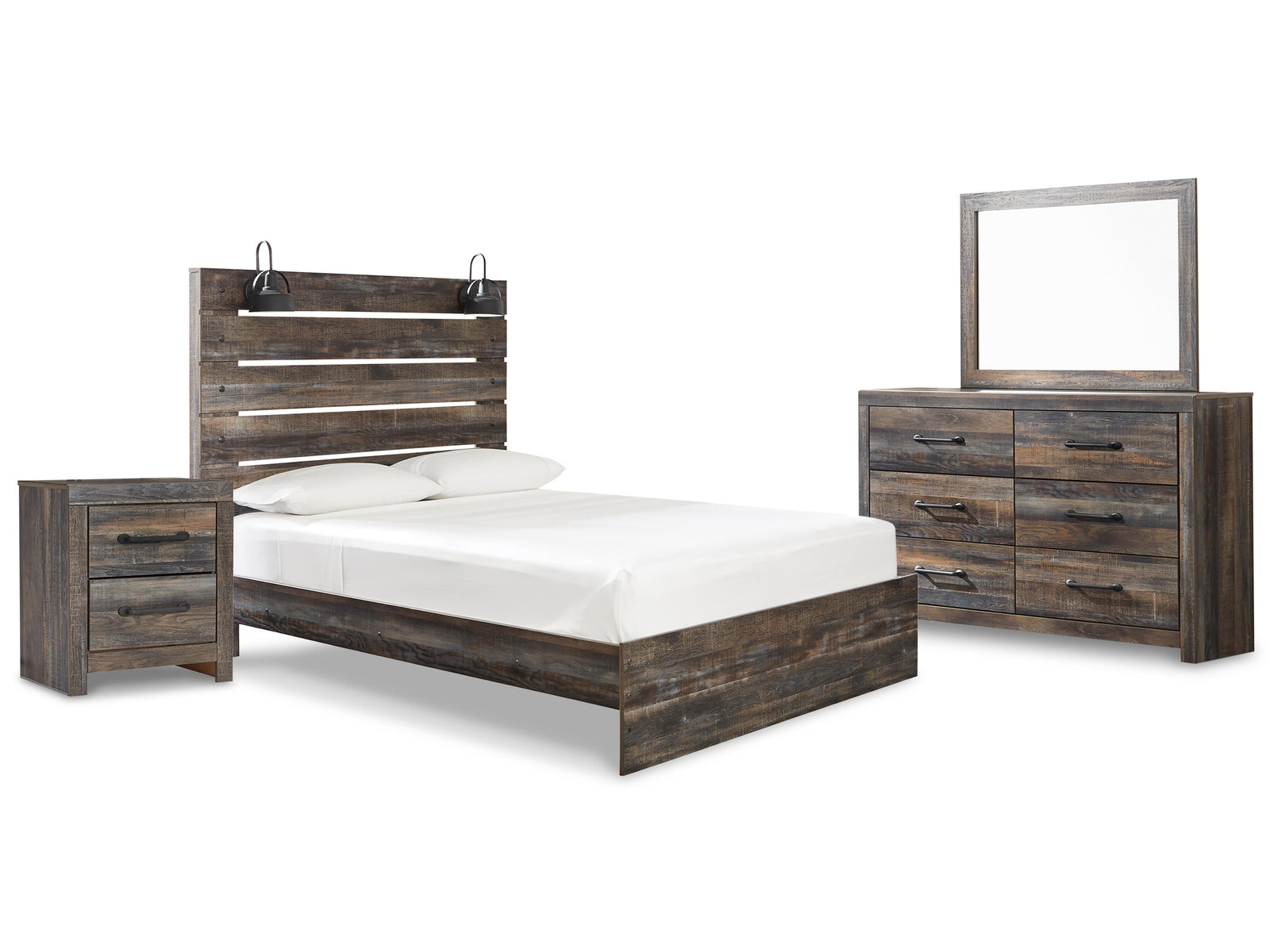 Drystan Panel Bed, Dresser, Mirror and Nightstand - Multi (B211-SI)