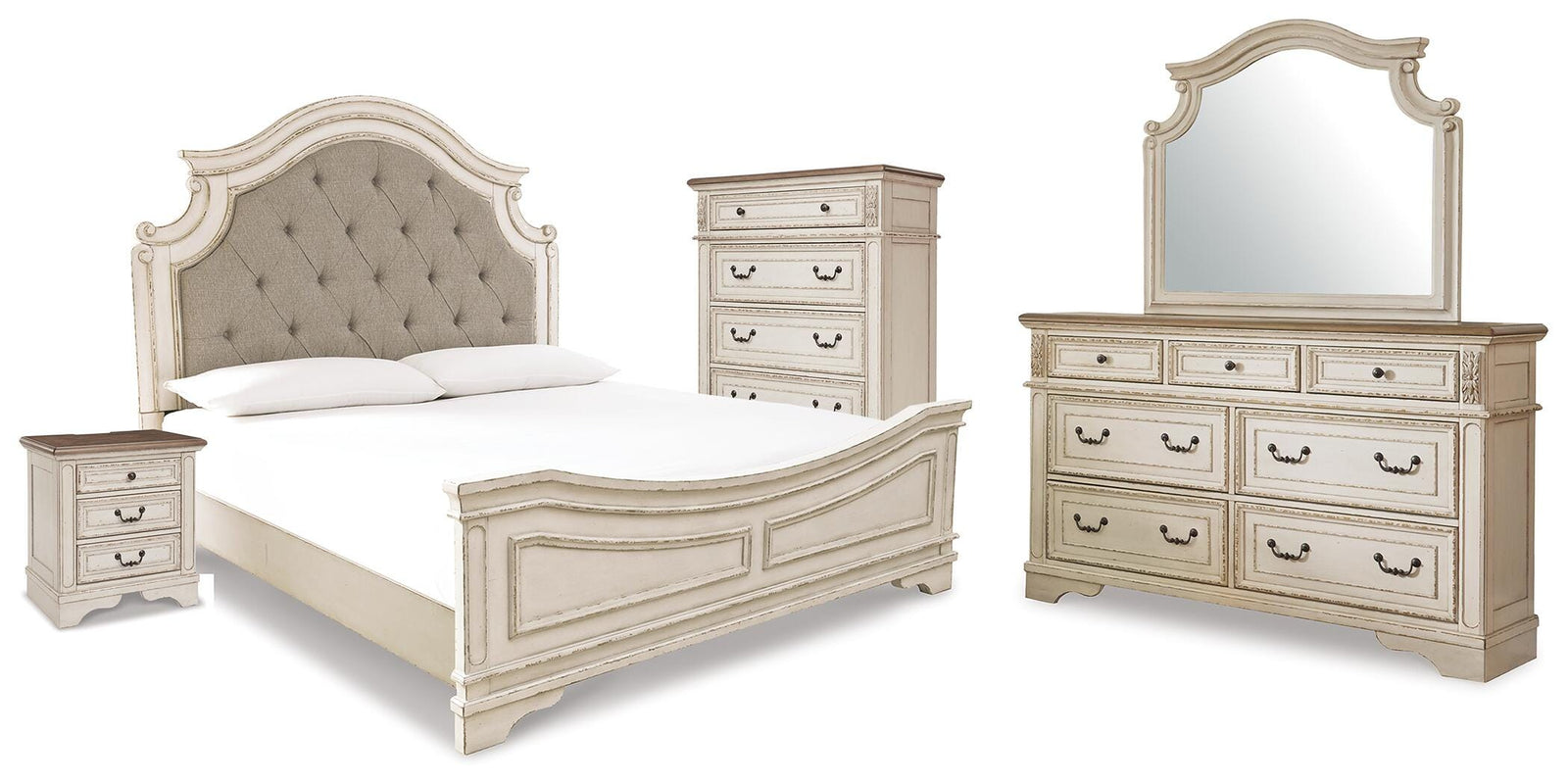 Realyn Panel Bed, Dresser, Mirror, Chest and Nightstand (B743-SI)