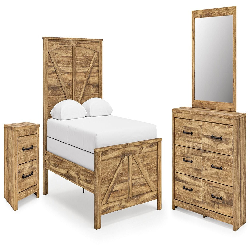 Maystonna Queen Crossbuck Panel Bed, Dresser, Mirror and Nightstand (PCB1580-SI)