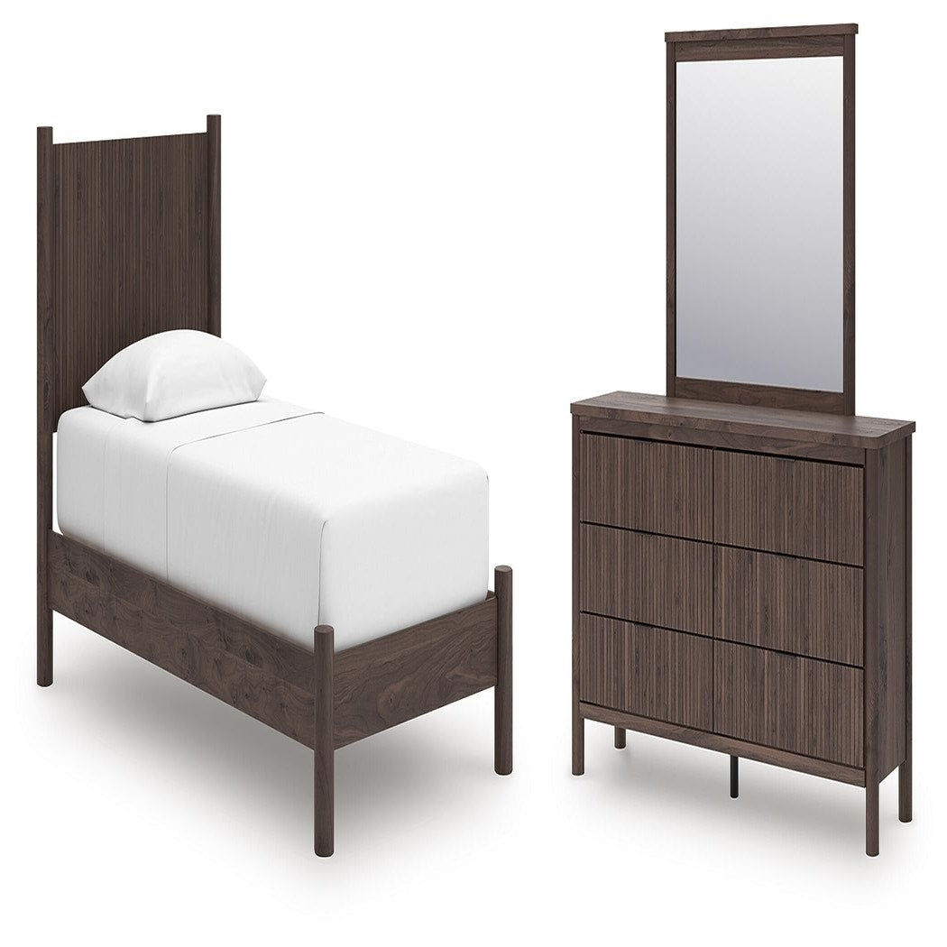 Pamytta Twin Panel Platform Bed, Dresser and Mirror (PCB2614-SI)