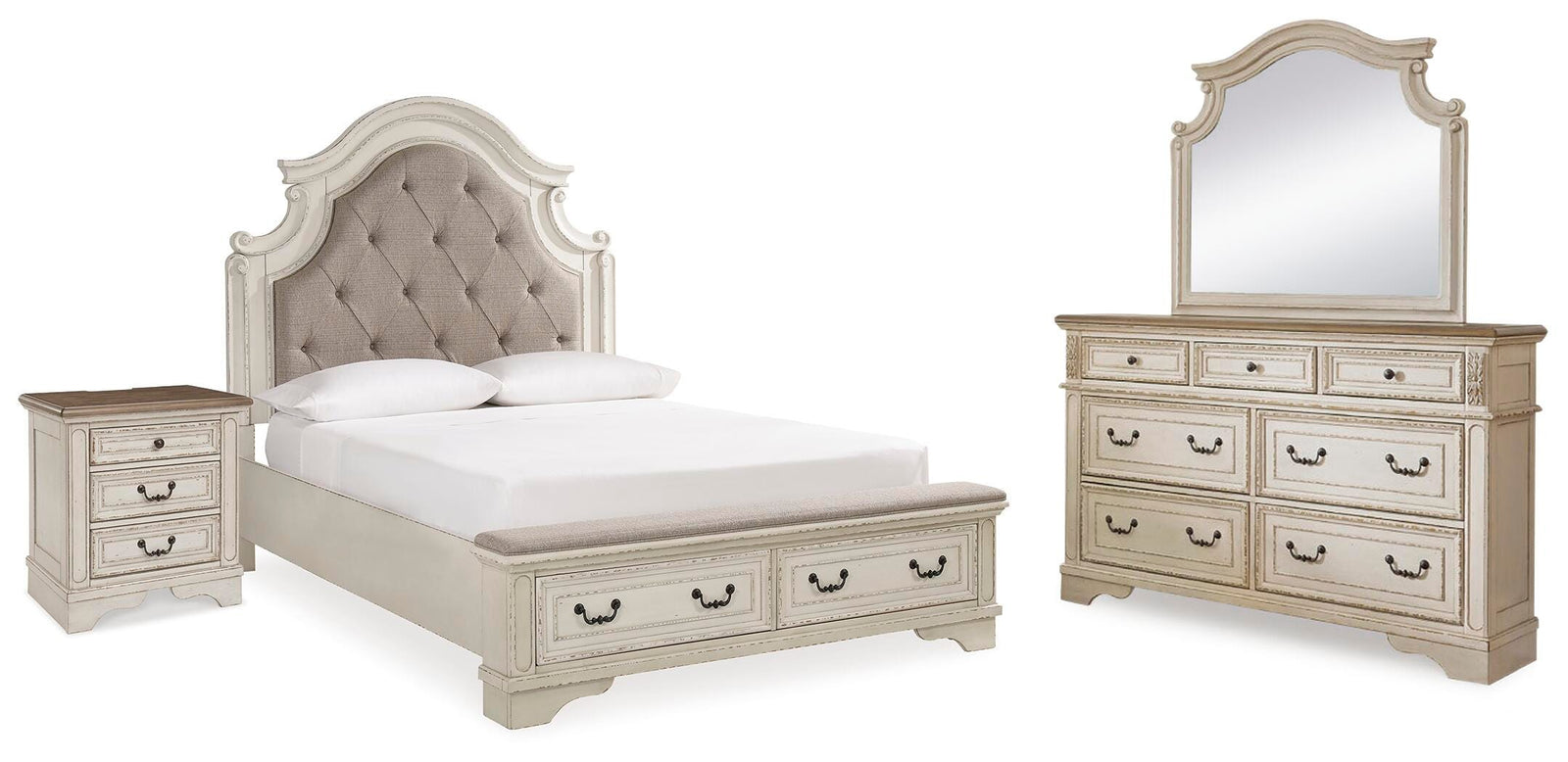 Realyn Upholstery Panel Bed, Dresser, Mirror and Nightstand - Two-tone (B743-SI)