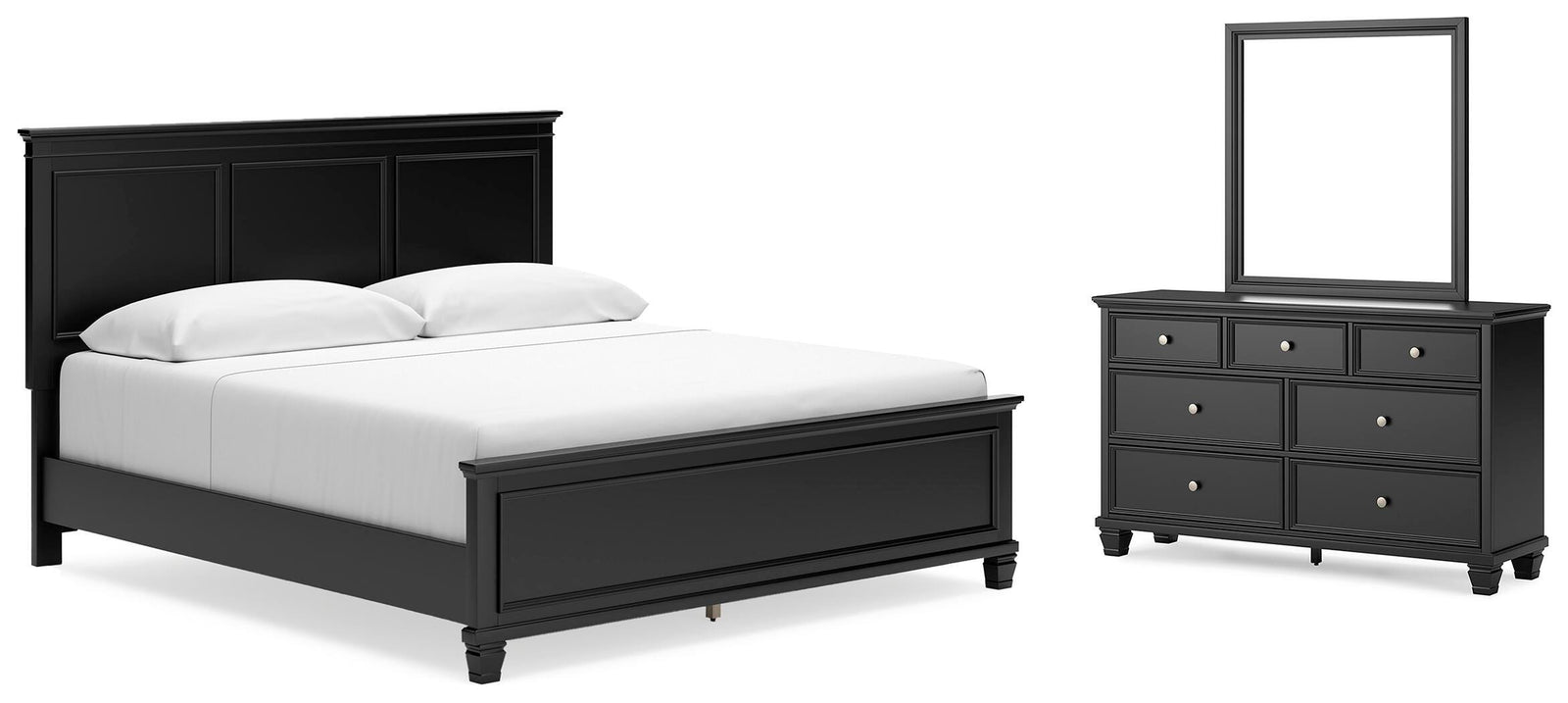 Lanolee Panel Bed, Dresser and Mirror - Black (B687-SI)