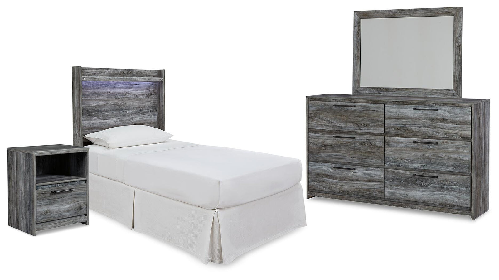 Baystorm Panel Bed Headboard, Dresser, Mirror and Nightstand - Gray (B221-SI)