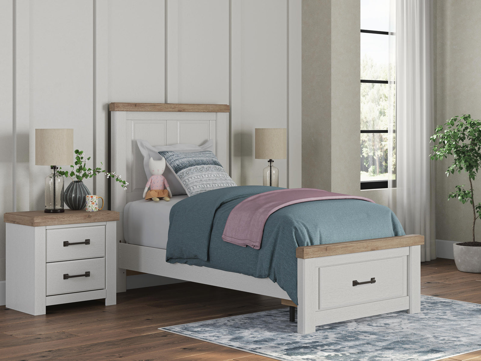 Savonport Panel Storage Bed (Youth) - White/Brown (B4615-SI) - Image 9
