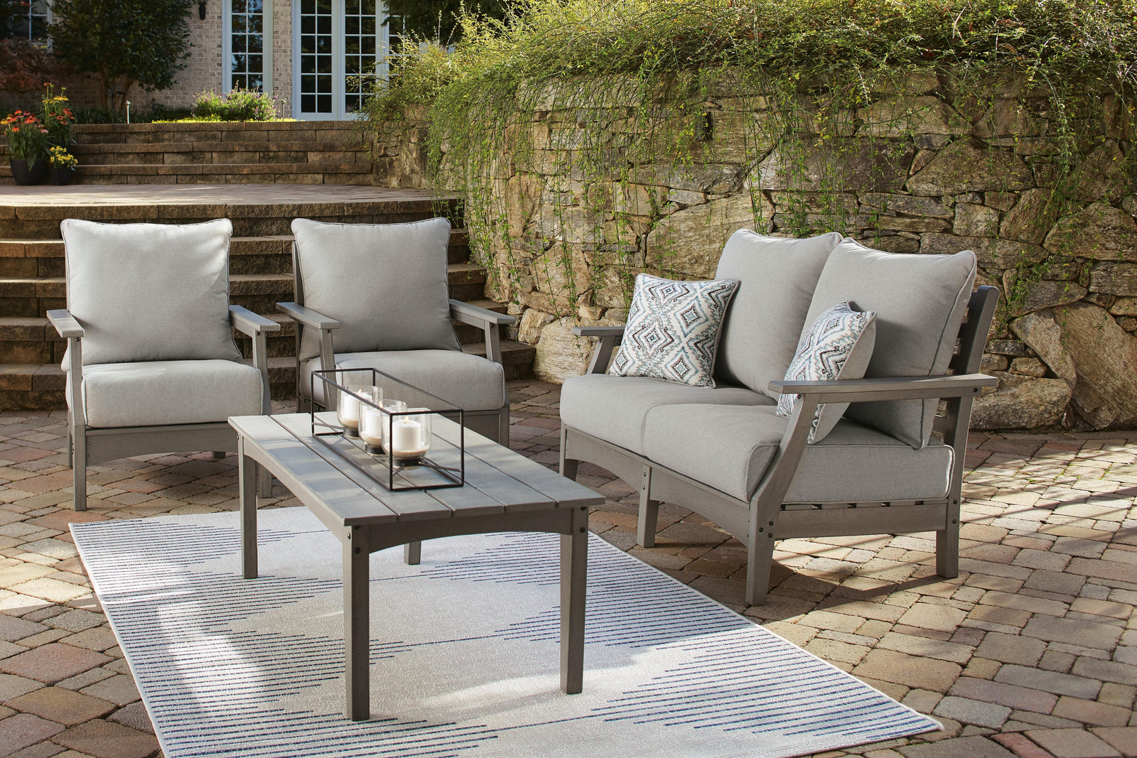 Visola Outdoor Loveseat, 2 Lounge Chairs and Coffee Table (P802-SI) - Image 3
