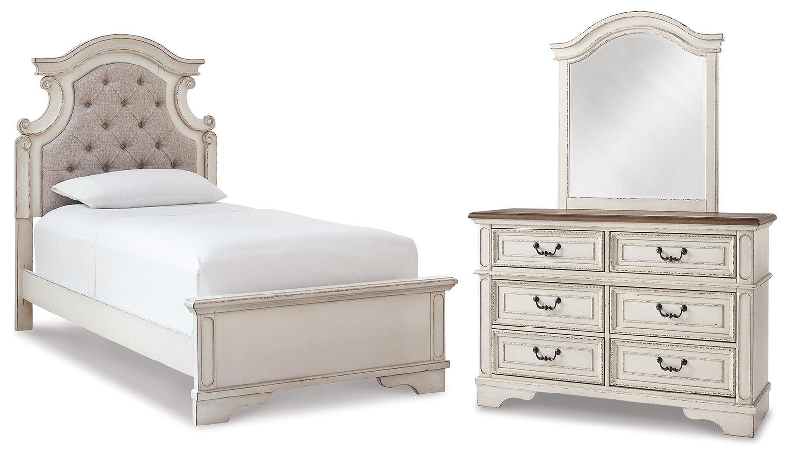 Realyn Bed, Dresser and Mirror - Two-tone (B743-SI)