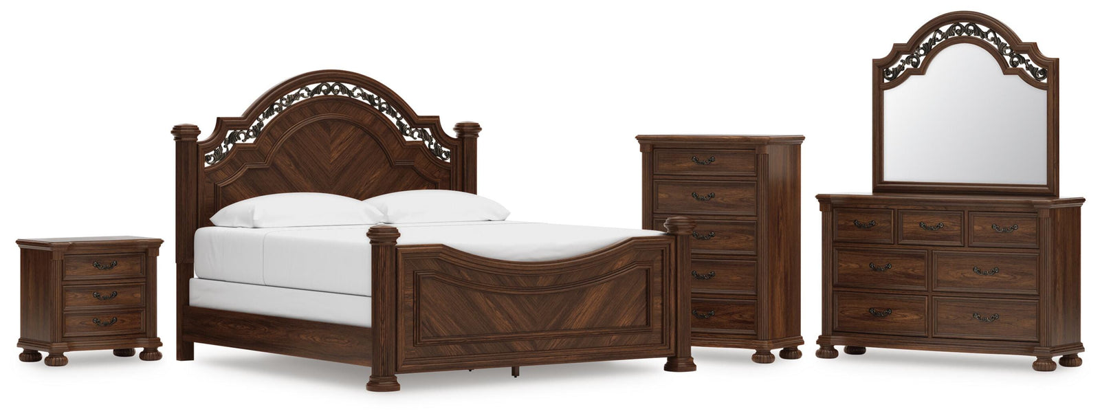Lavinton Poster Bed, Dresser, Mirror, Chest and Nightstand (B764-SI)