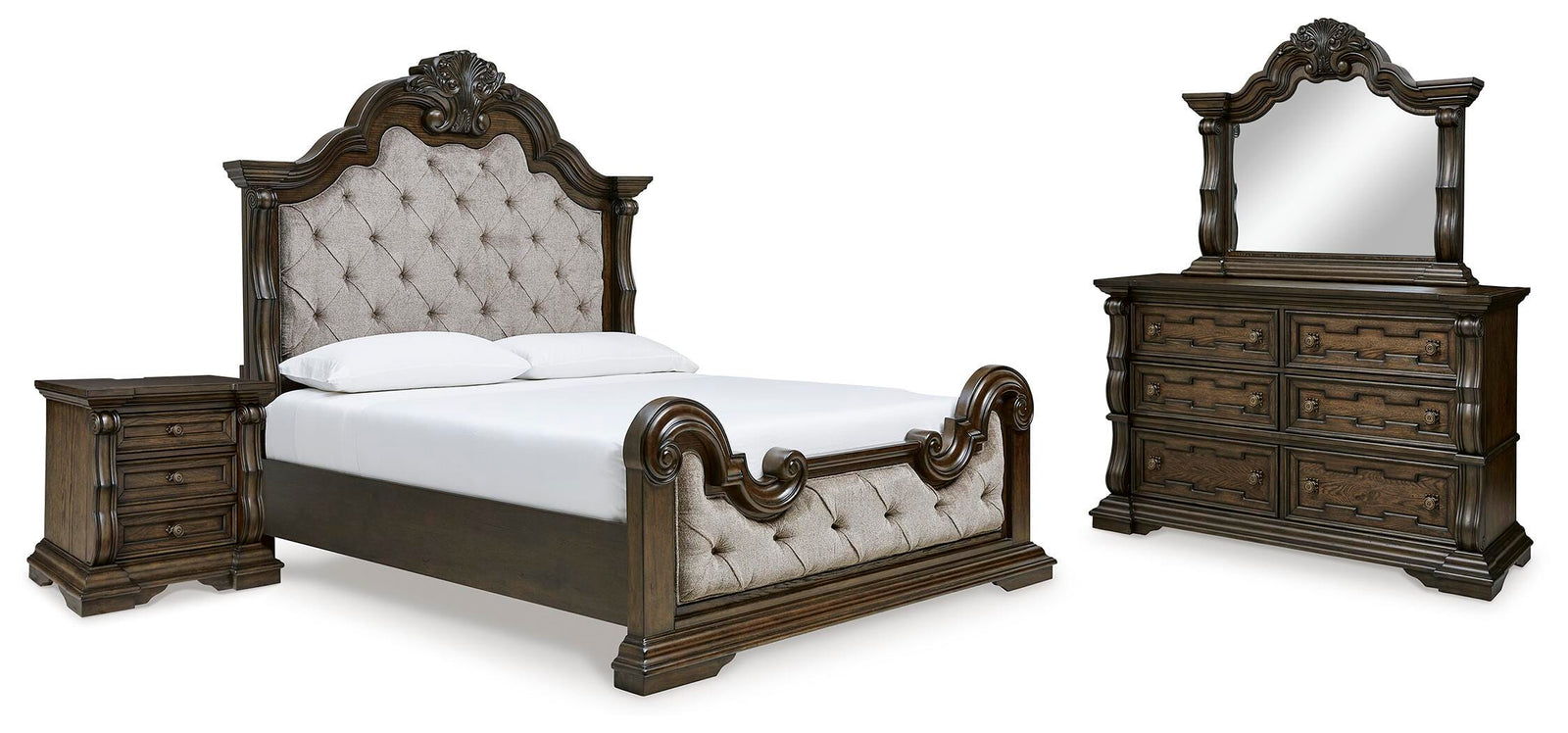Maylee Panel Bed, Dresser, Mirror and Nightstand - Dark Brown (B947-SI)