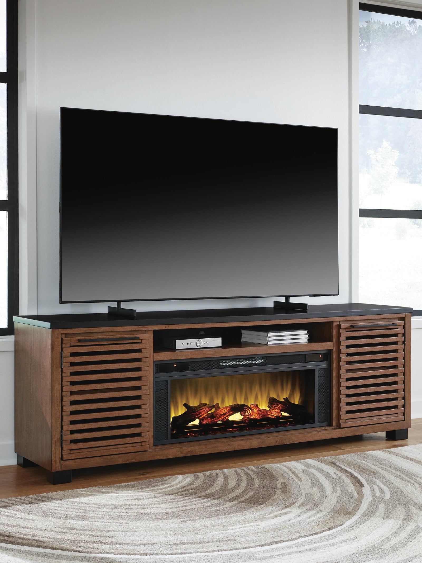 Kallari 84 TV Stand with Electric Fireplace (W737-SI) - Image 2