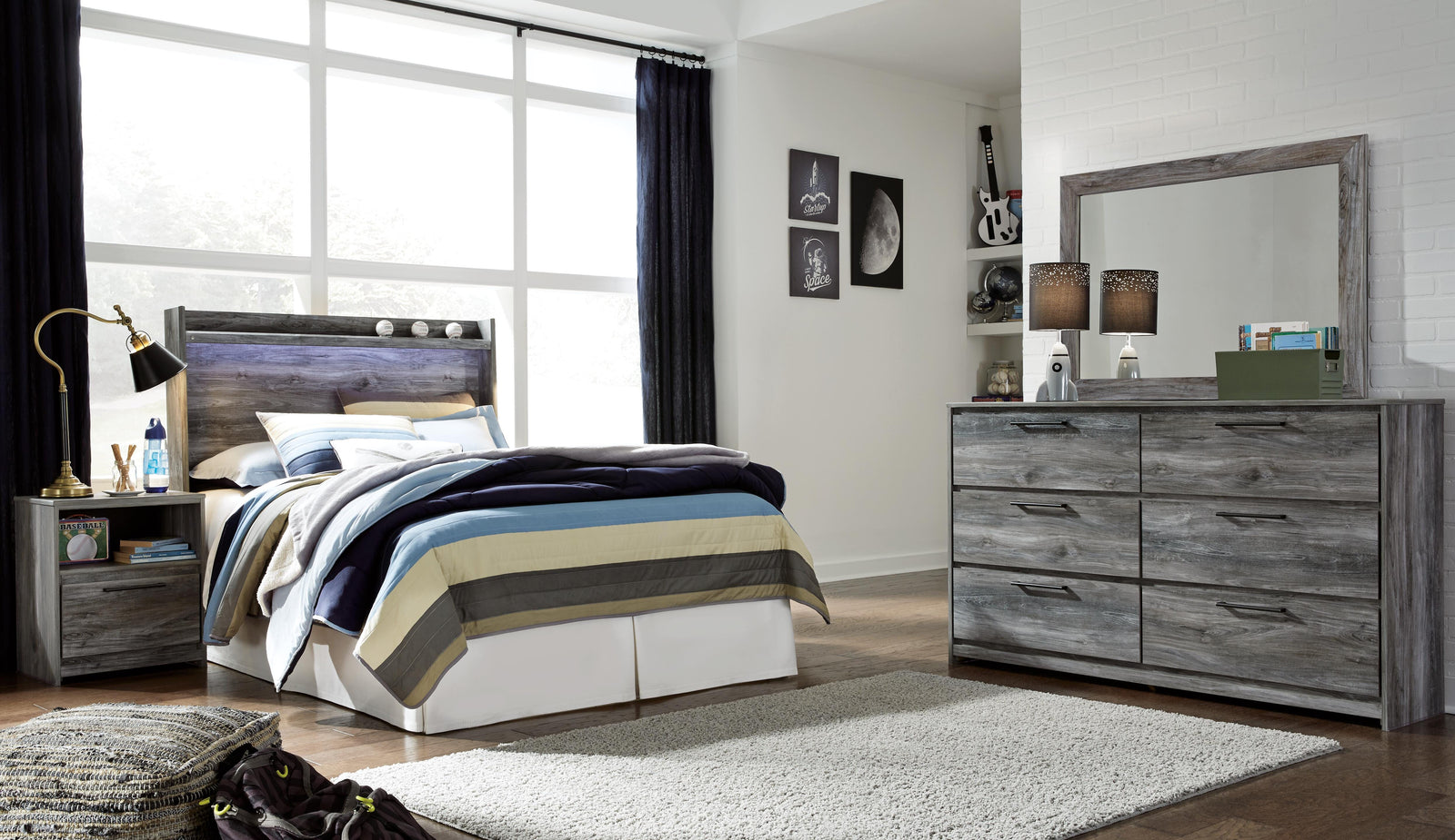 Baystorm Panel Bed Headboard, Dresser, Mirror and Nightstand - Gray (B221-SI) - Image 6
