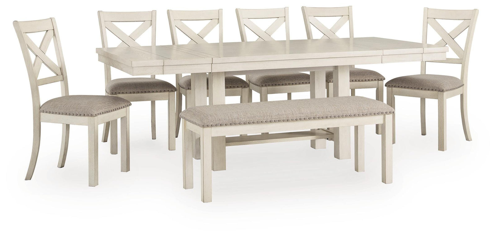 Robbinsdale Dining Table, 6 Chairs and Bench (D642-SI)
