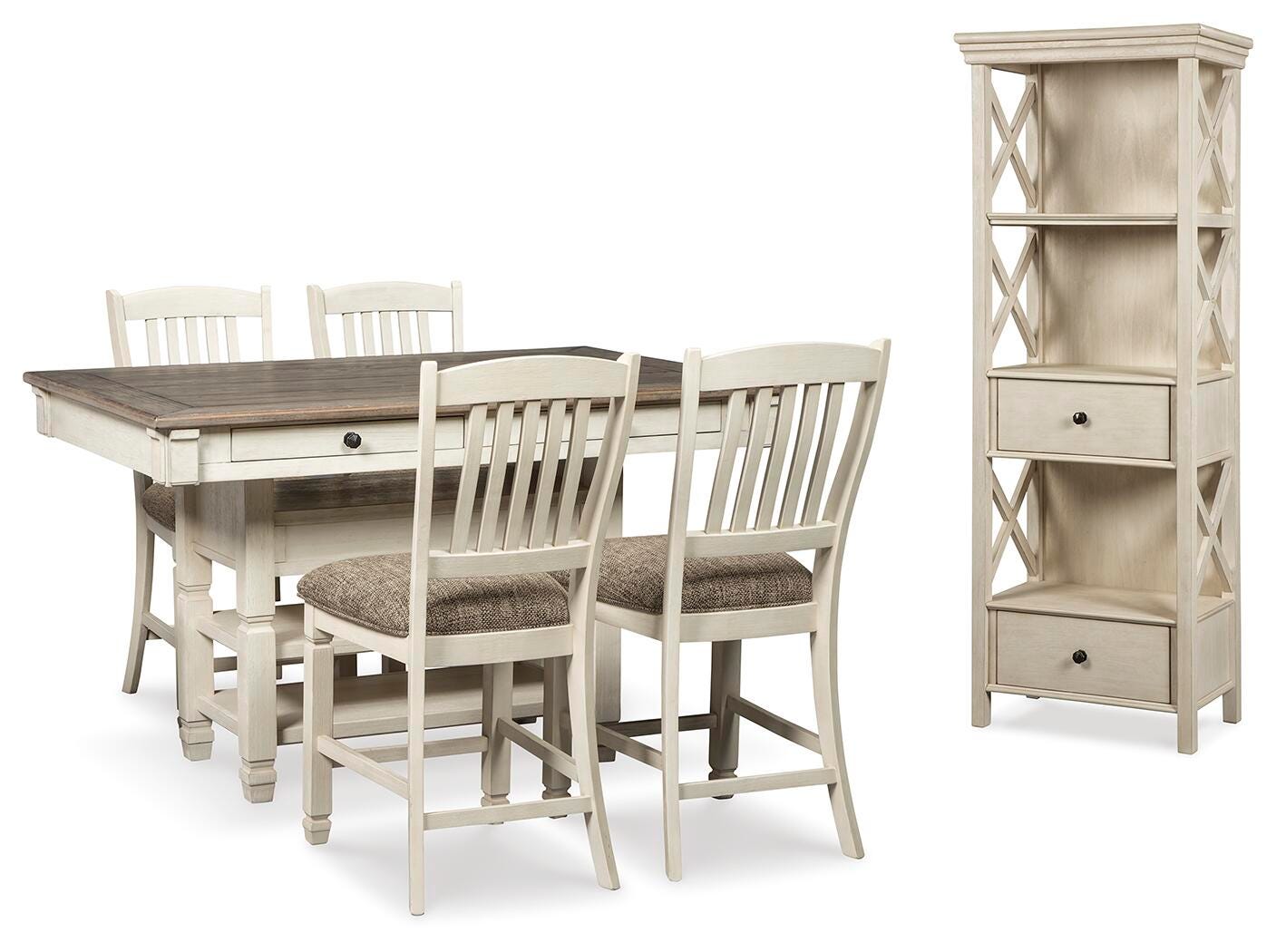 Bolanburg Counter Height Dining Table and 4 Barstools with Display Cabinet (D647-SI)