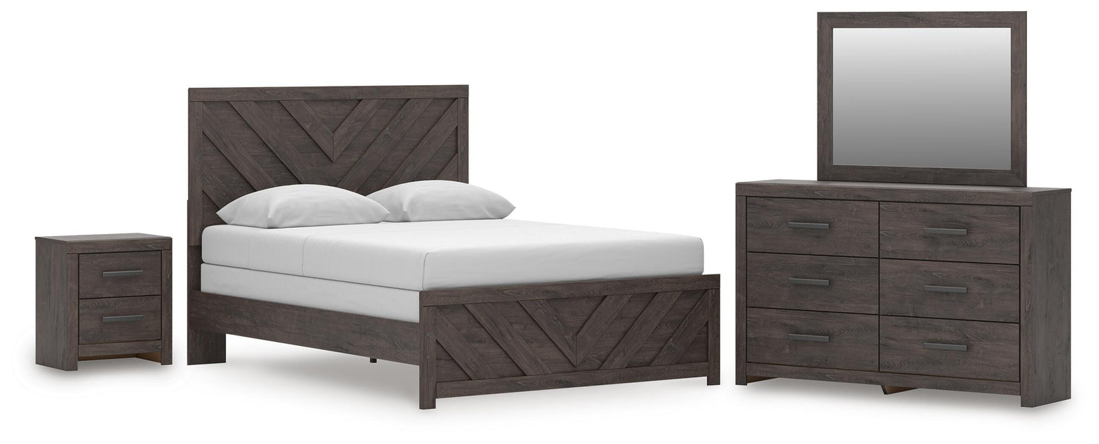 Prendonea Panel Bed, Dresser, Mirror and Nightstand (B3789-SI)