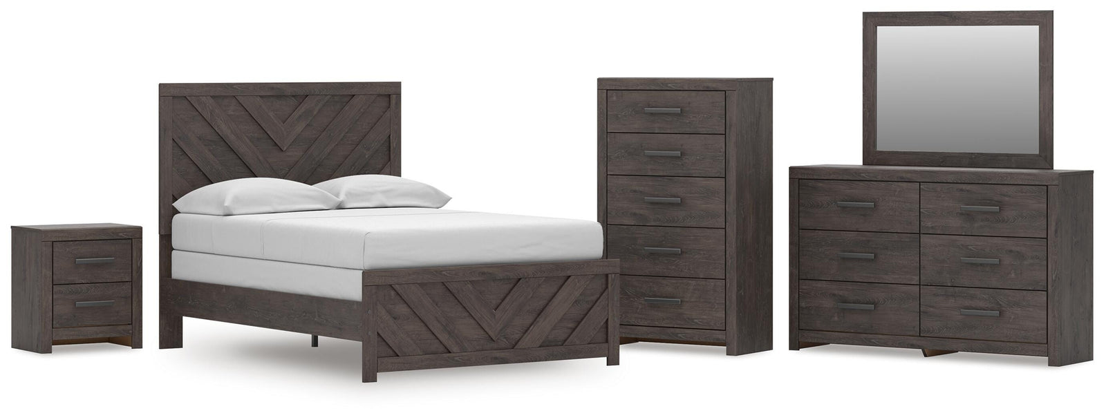 Prendonea Panel Bed, Dresser, Mirror, Chest and Nightstand (B3789-SI)