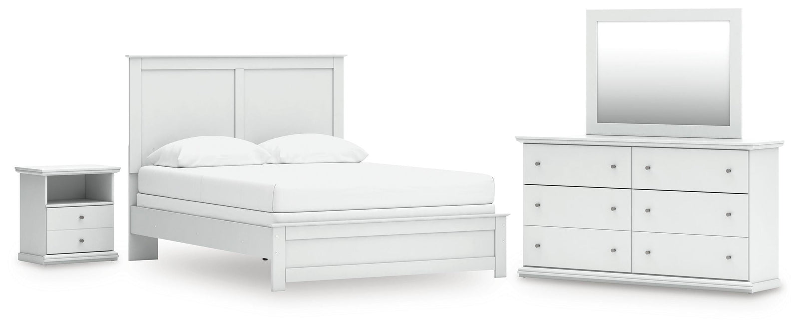 Bostwick Shoals Panel Bed, Dresser, Mirror and Nightstand - White (B139-SI)