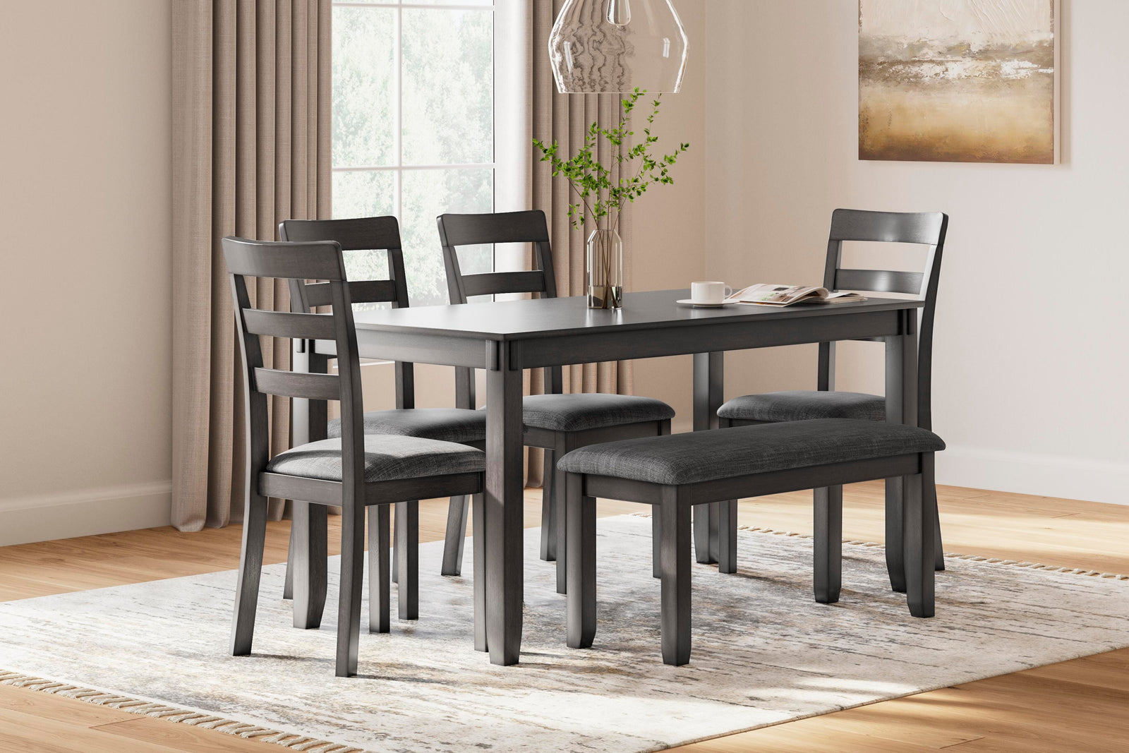 Bridson Dining Table and Chairs with Bench (Set of 6) (D383-SI) - Image 5