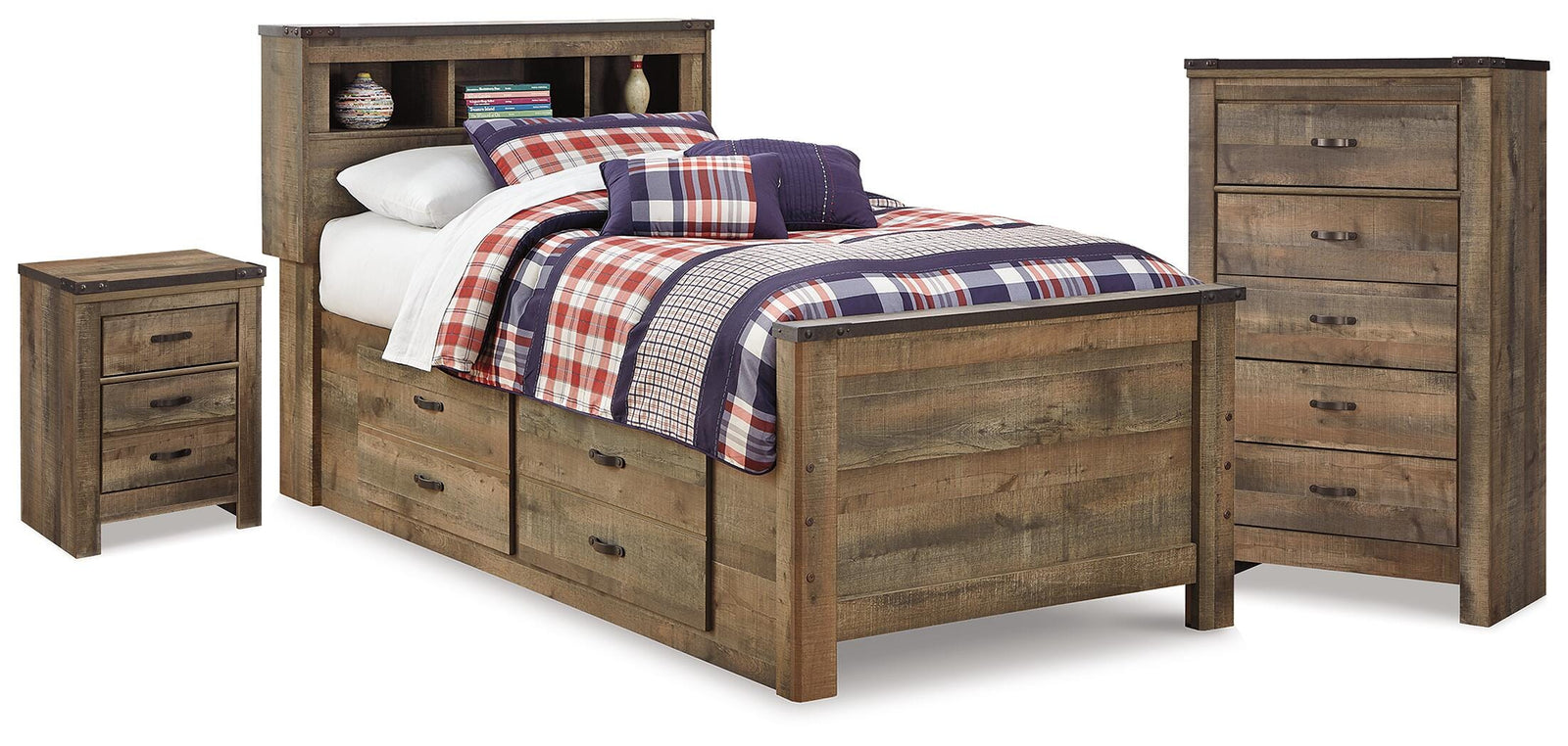 Trinell Storage Bed, Chest and Nightstand - Brown (B446-SI)