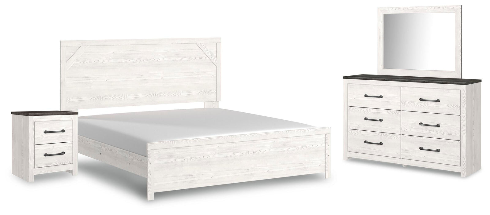 Gerridan Panel Bed with Mirrored Dresser and Nightstand - White/Gray (B1190-SI)