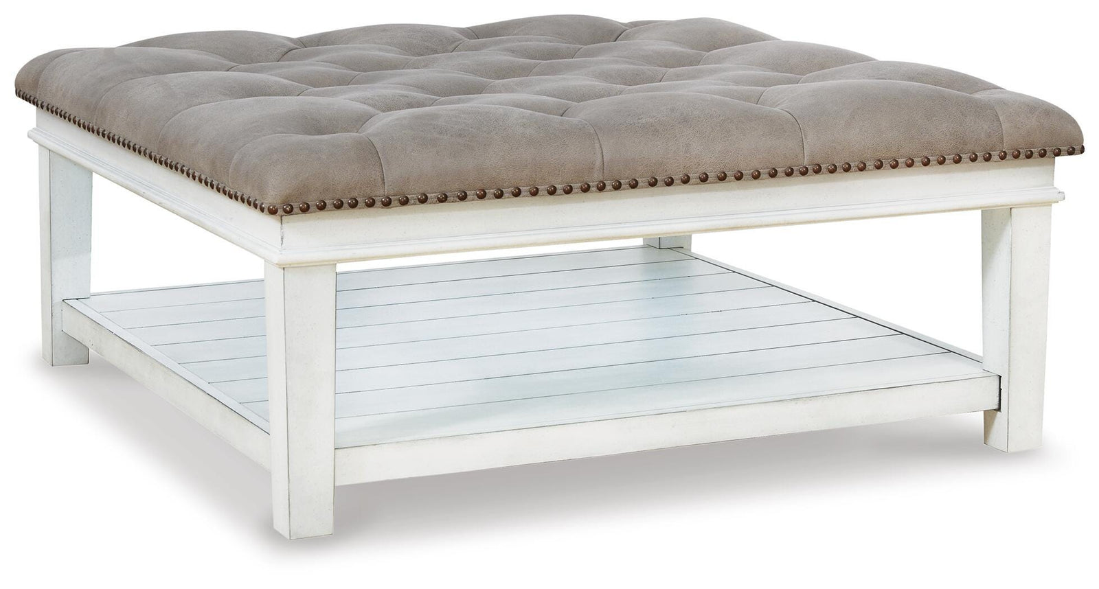 Kanwyn Upholstered Ottoman Coffee Table - Grayish Brown/White (T937-SI)