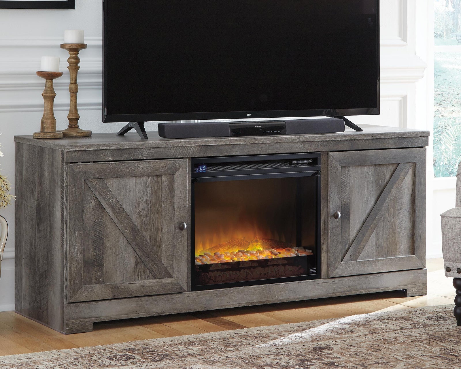 Wynnlow 63 TV Stand with Electric Fireplace (W440-SI) - Image 2