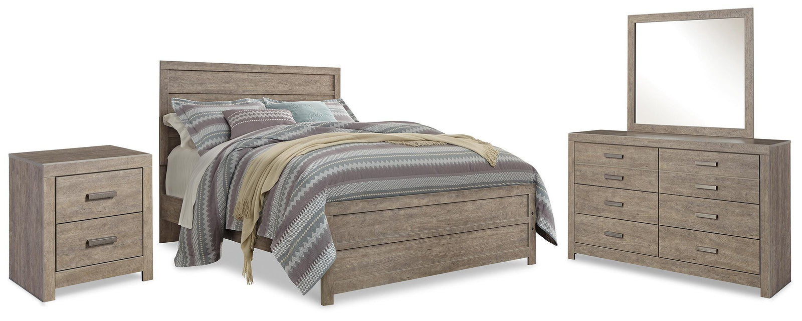 Culverbach Panel Bed, Dresser, Mirror and Nightstand - Gray (B070-SI)