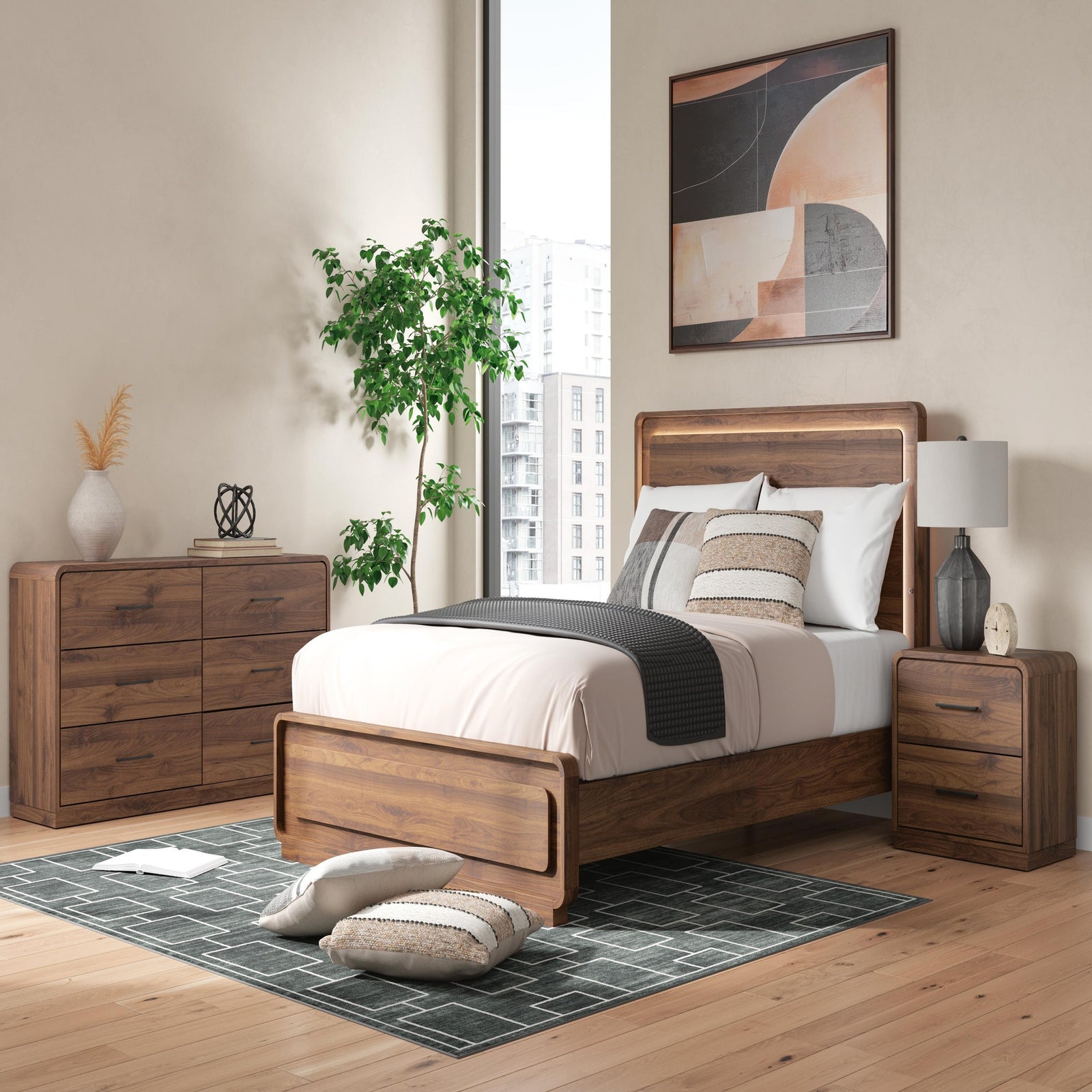 Fortlorn Queen Panel Bed, Dresser and Nightstand (PCB386-SI) - Image 2