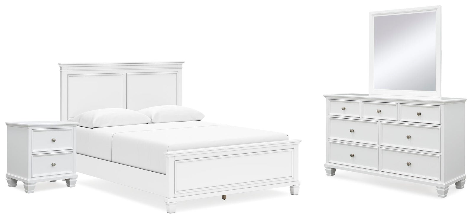 Fortman Panel Bed, Dresser, Mirror and Nightstand - White (B680-SI)