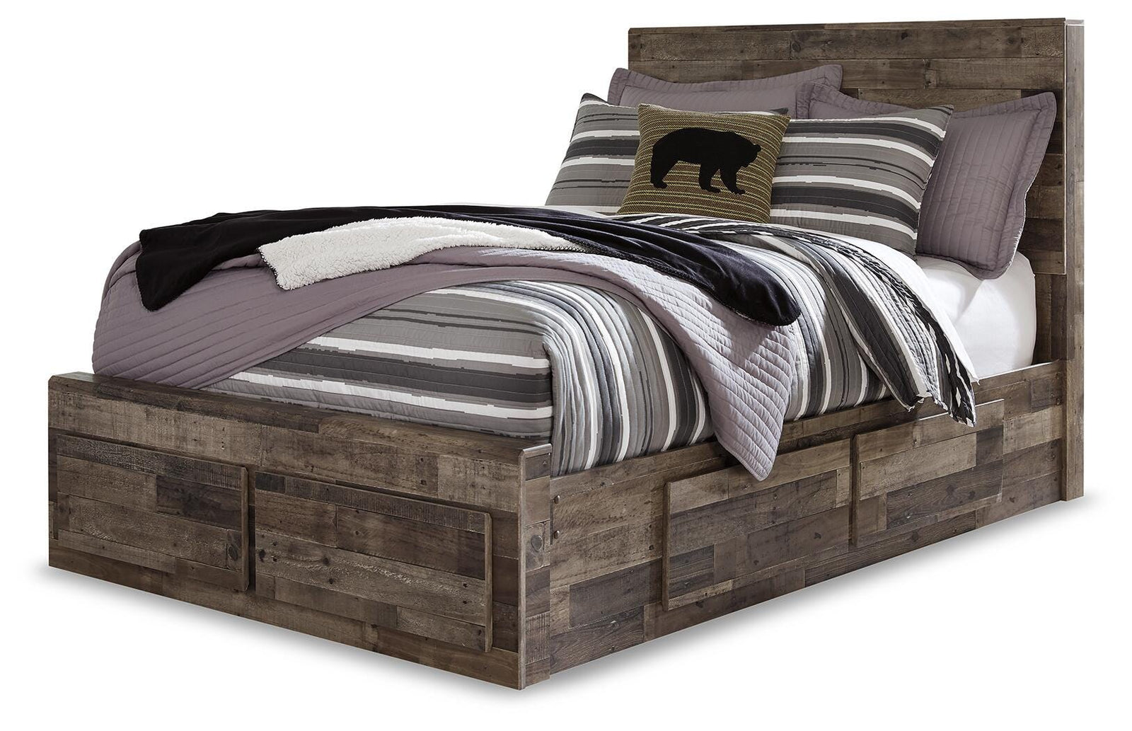 Derekson Panel Storage Bed, Dresser, Mirror and 2 Nightstands - Multi Gray (B200-SI) - Image 3