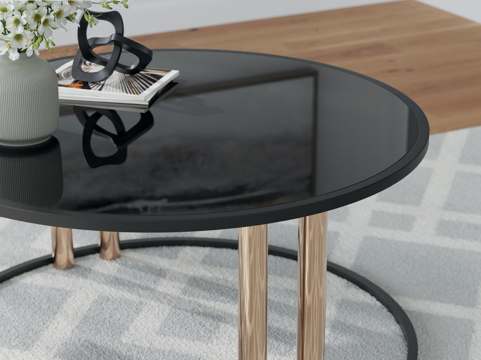 Hannerly Table (Set of 3) - Black/Gold Finish (T219-SI) - Image 4