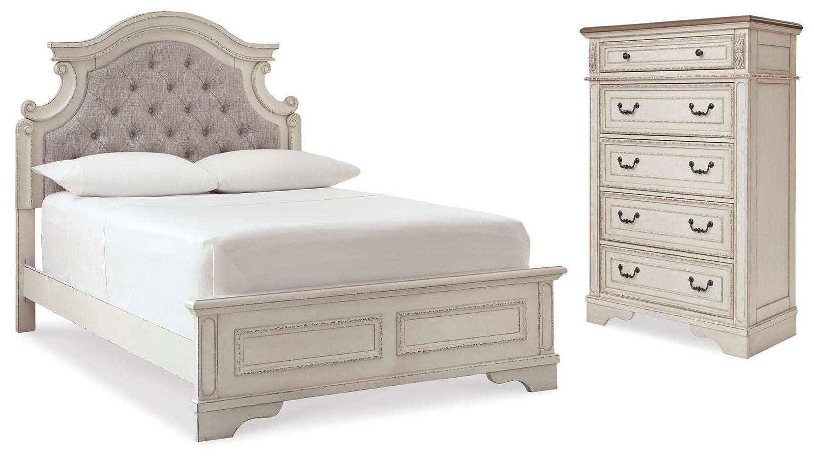 Realyn Panel Bed and Chest - Two-tone (B743-SI)
