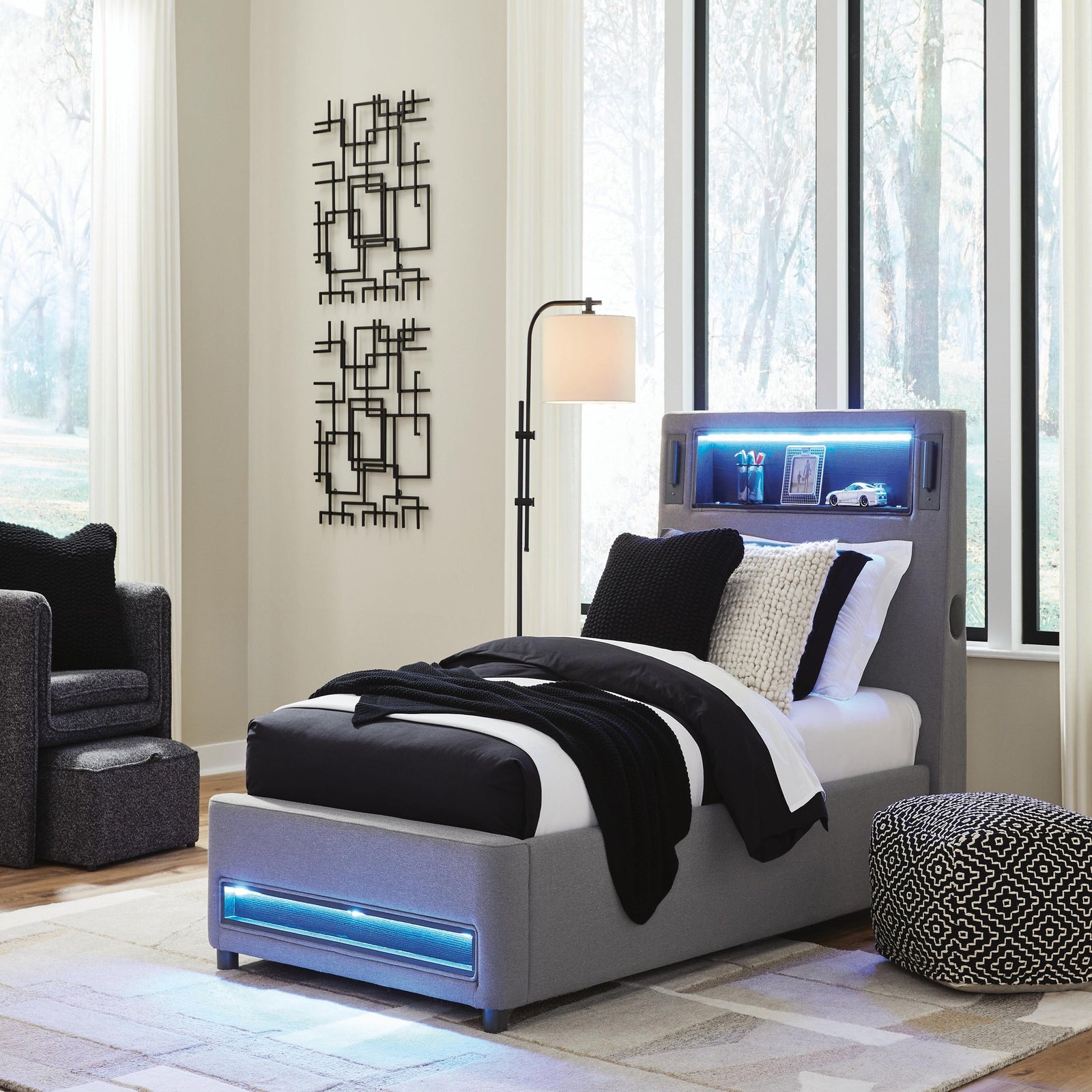 Finigale Twin Upholstered Bed with Wireless Audio (PCB2721-SI) - Image 2