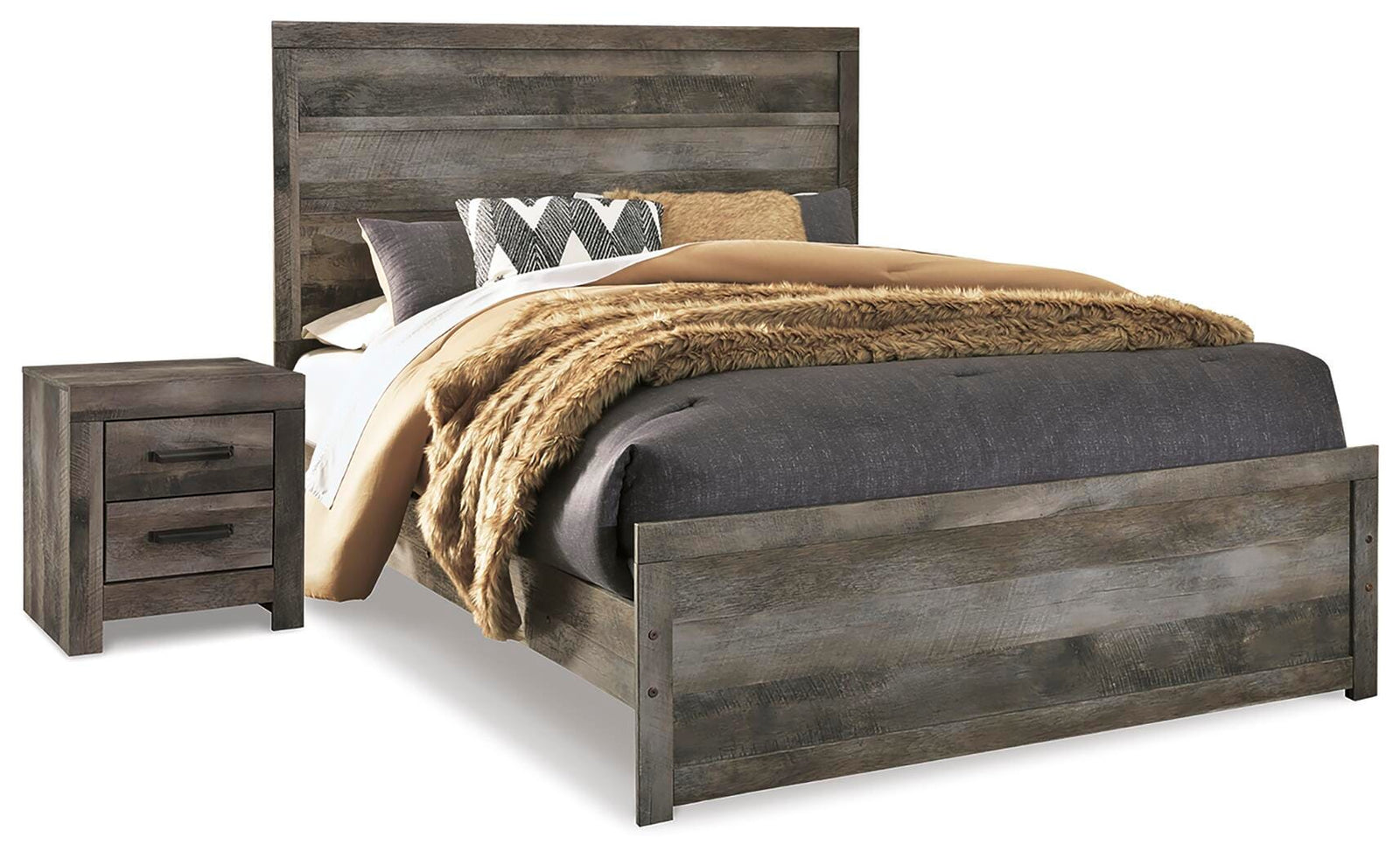 Wynnlow Panel Bed and Nightstand - Gray (B440-SI)